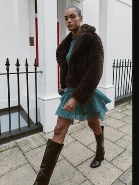 Zara Women Brown Faux Fur Teddy Short Coat Size XS NWT